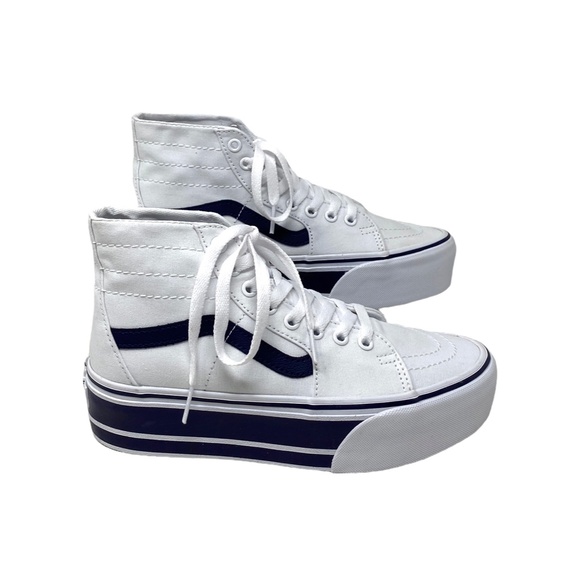 VANS Sk8-Hi Tapered Sport Platform Shoes White Navy Canvas Women's VN0A5JMKNWD - Picture 6 of 9